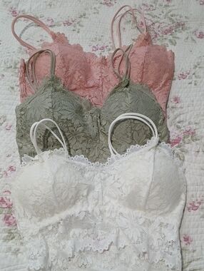 Sz S/M - NEW -Set Of 3! Lace Bralette Camisole Set - White, Sage, and Dusty Pink